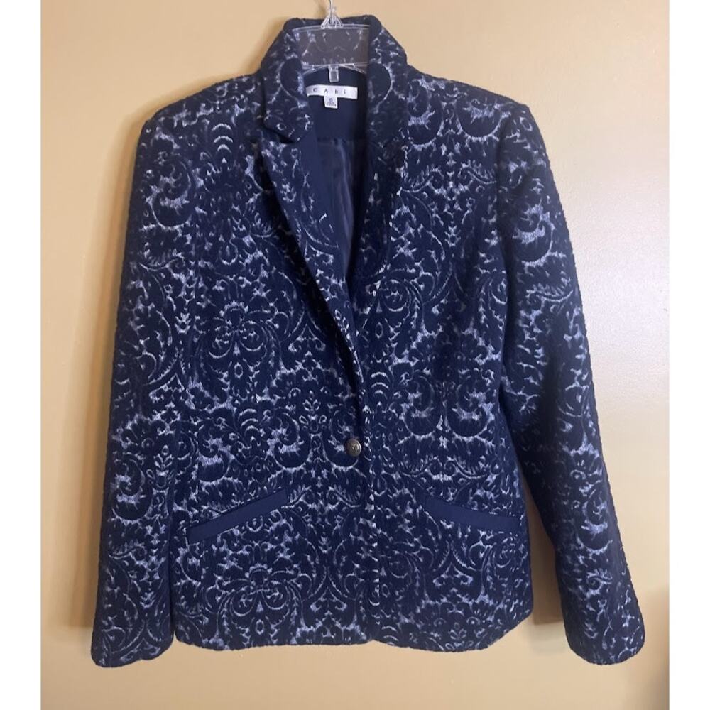 CAbi Navy Jacquard‎ Wool Blend Blazer Size 6